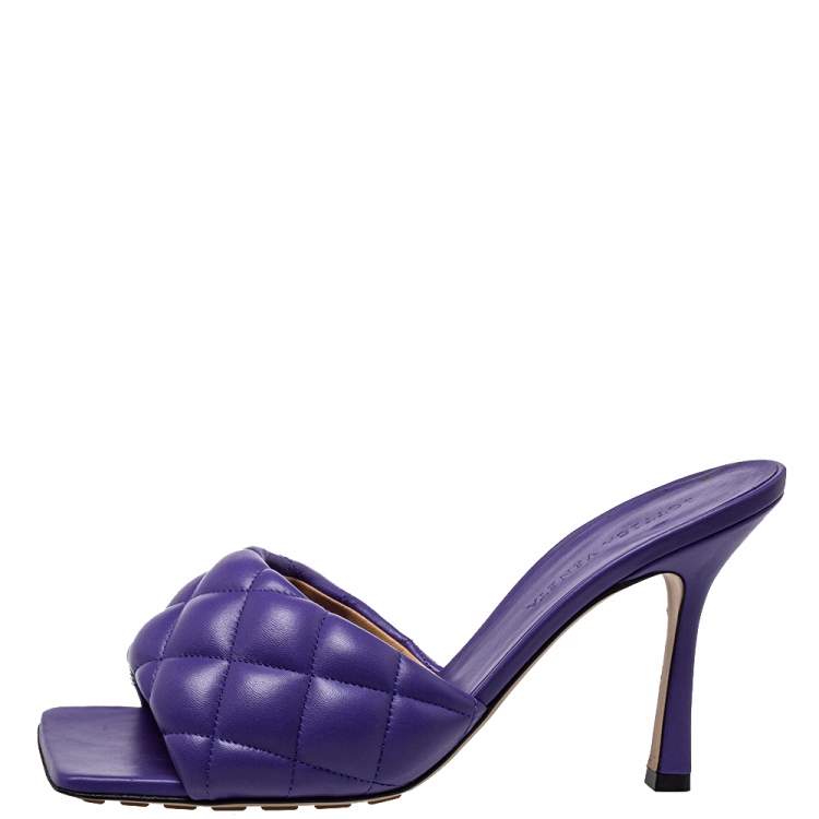 Pre Owned Bottega Veneta Purple Leather Padded Mule Sandals Size 38.5
