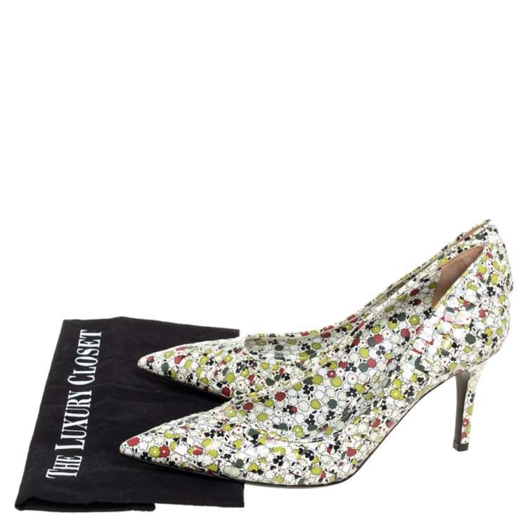 Pre Owned Bottega Veneta Multicolor Woven Leather Floral Print Intrecciato Pointed Toe Pumps Size 39