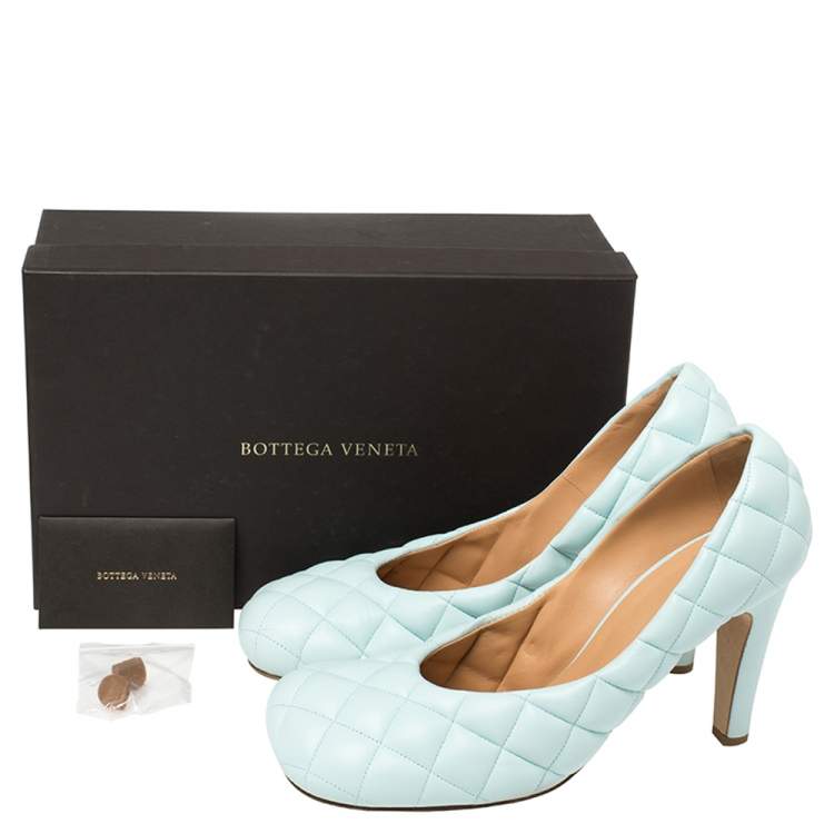 Pre Owned Bottega Veneta Blue Leather Padded Bloc Pumps Size 40