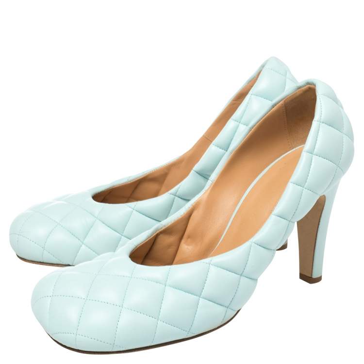 Pre Owned Bottega Veneta Blue Leather Padded Bloc Pumps Size 40