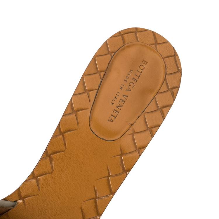 Pre Owned Bottega Veneta Grey Intrecciato Leather Ravello Slide Sandals Size 39.5