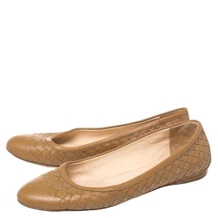 Pre Owned Bottega Veneta Brown Intrecciato Leather Ballet Flats Size 37.5