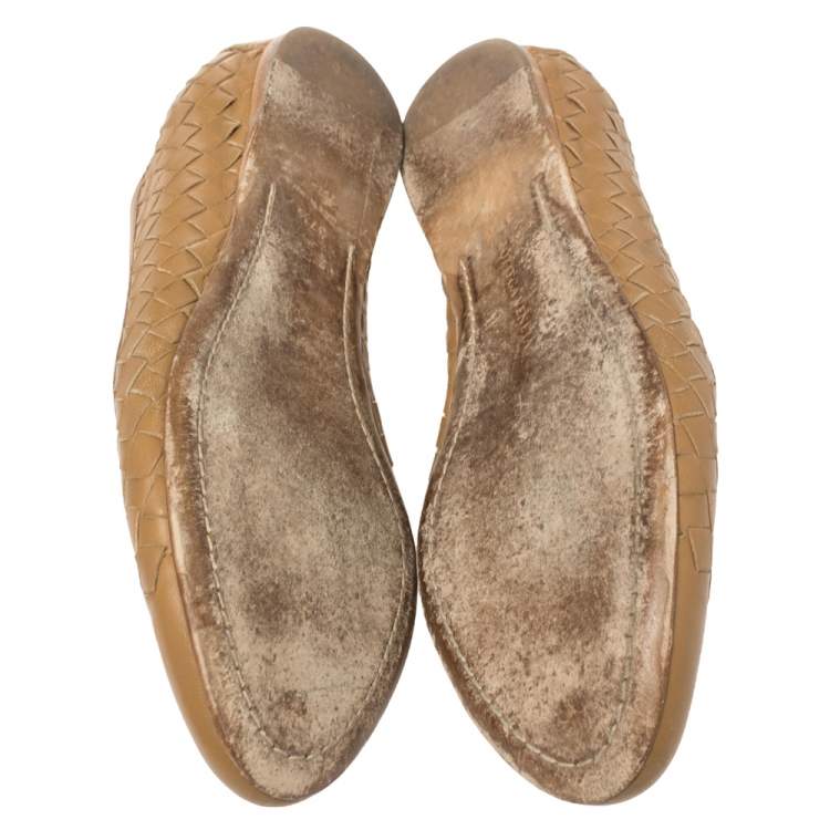 Pre Owned Bottega Veneta Brown Intrecciato Leather Ballet Flats Size 37.5