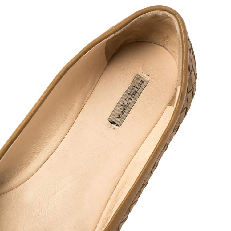 Pre Owned Bottega Veneta Brown Intrecciato Leather Ballet Flats Size 37.5