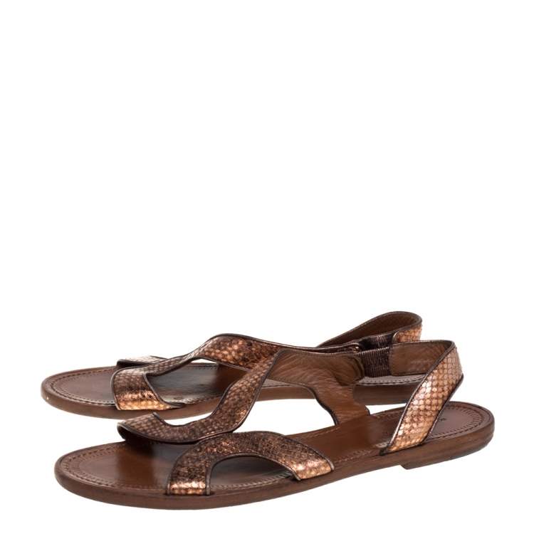 Pre Owned Bottega Veneta Metallic Bronze Python Ballet Flats Size 39.5
