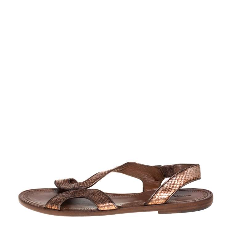 Pre Owned Bottega Veneta Metallic Bronze Python Ballet Flats Size 39.5