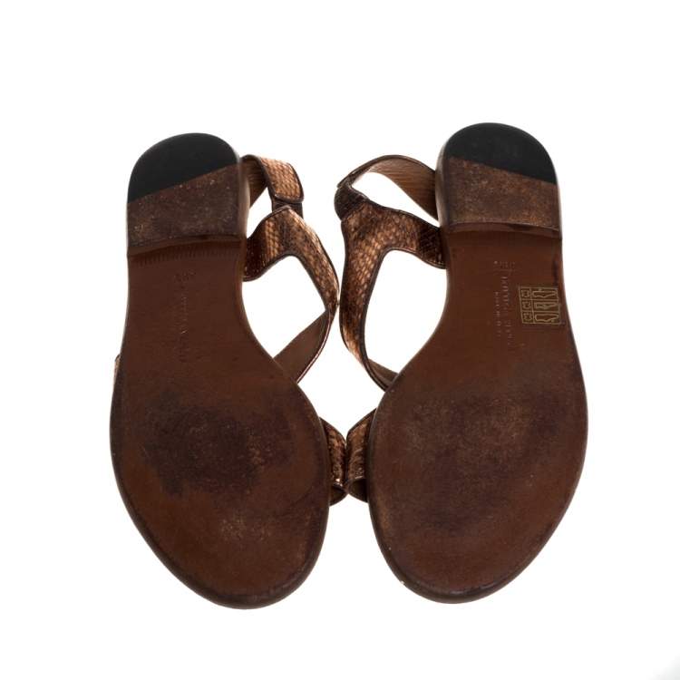 Pre Owned Bottega Veneta Metallic Bronze Python Ballet Flats Size 39.5