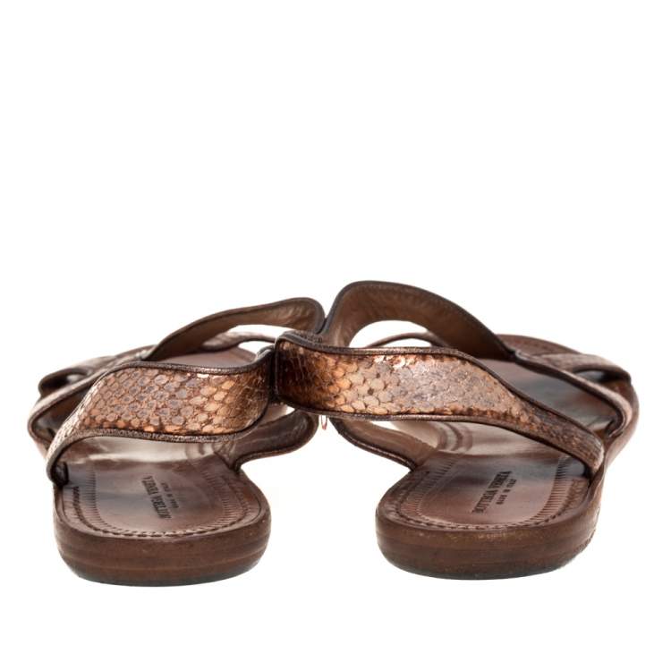 Pre Owned Bottega Veneta Metallic Bronze Python Ballet Flats Size 39.5