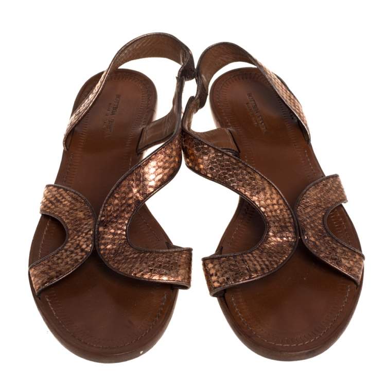 Pre Owned Bottega Veneta Metallic Bronze Python Ballet Flats Size 39.5