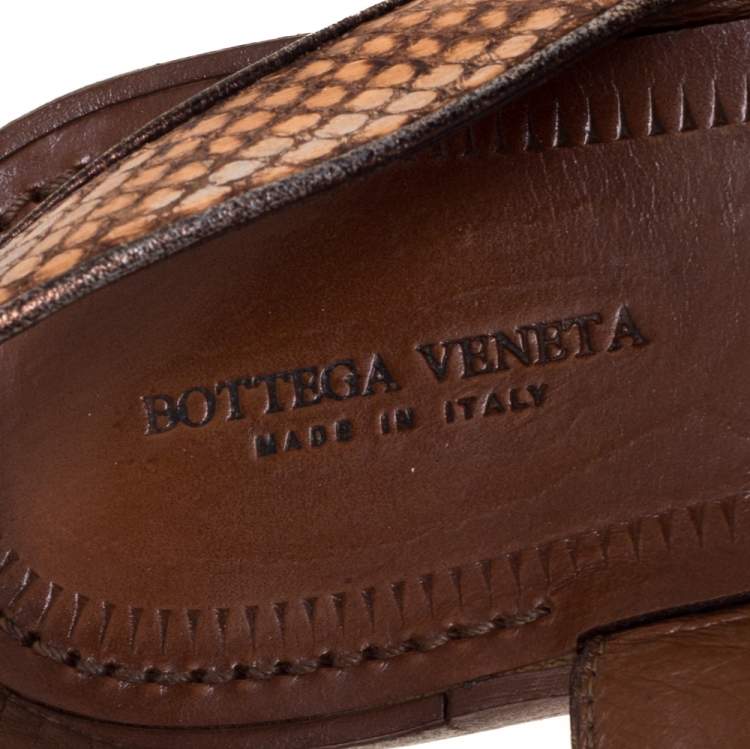 Pre Owned Bottega Veneta Metallic Bronze Python Ballet Flats Size 39.5