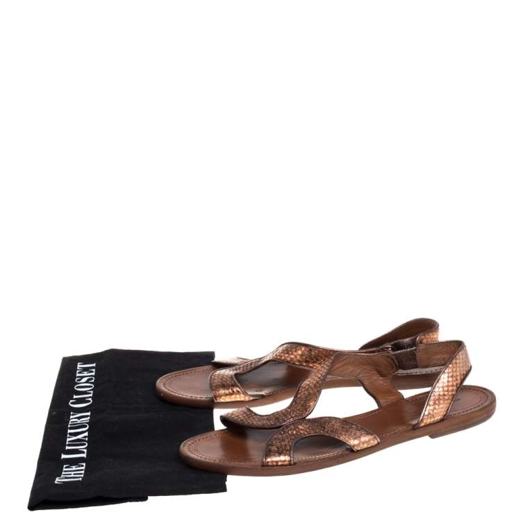 Pre Owned Bottega Veneta Metallic Bronze Python Ballet Flats Size 39.5