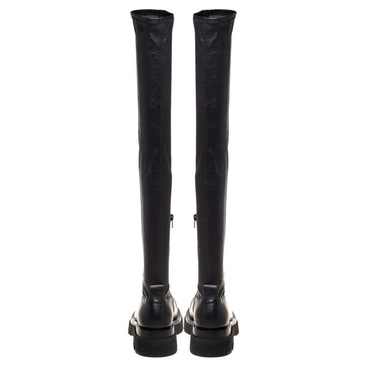 Pre Owned Bottega Veneta Black Leather Lug Sole Over The Knee Boots Size 39.5