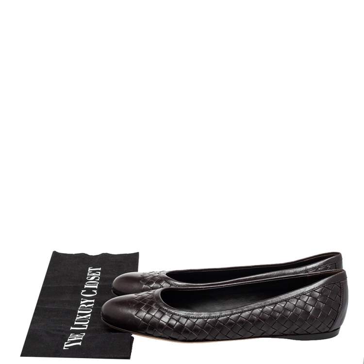 Pre Owned Bottega Veneta Brown Intrecciato Leather Ballet Flats Size 39