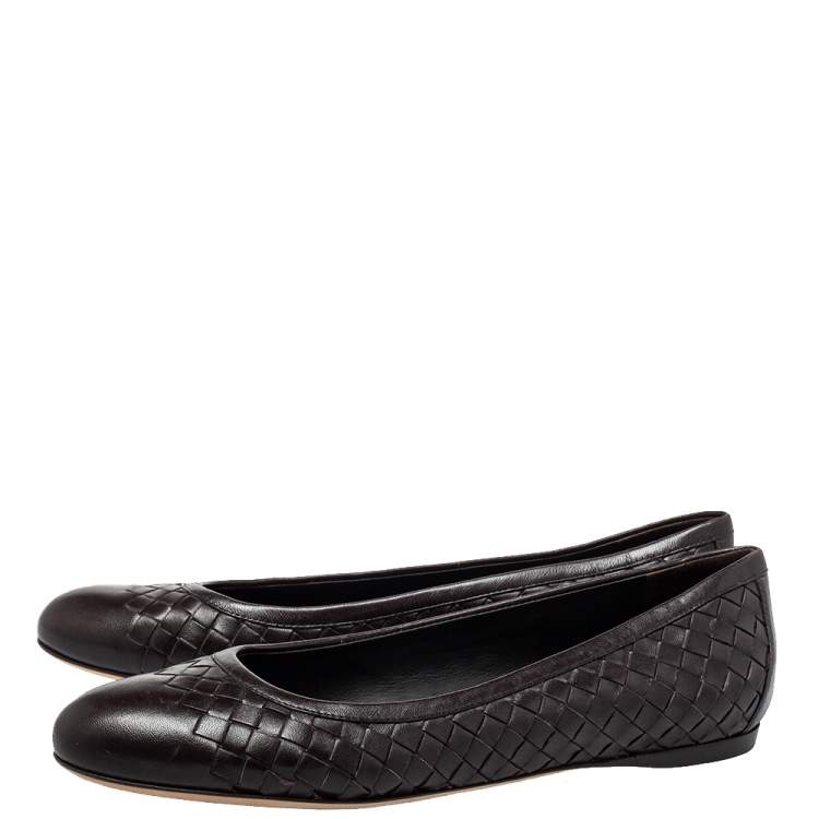 Pre Owned Bottega Veneta Brown Intrecciato Leather Ballet Flats Size 39