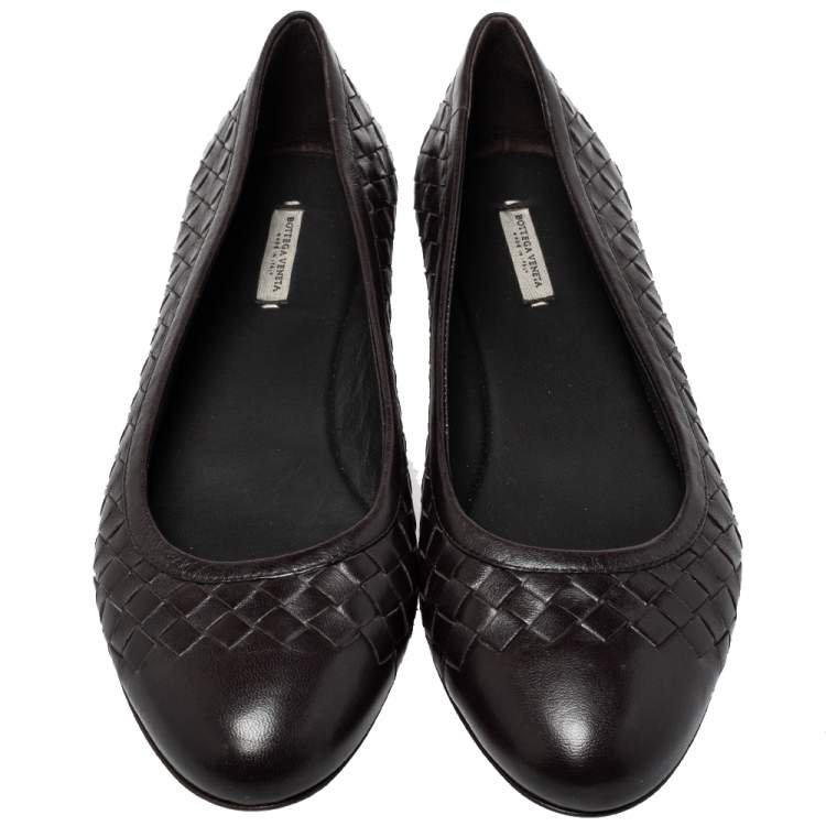 Pre Owned Bottega Veneta Brown Intrecciato Leather Ballet Flats Size 39