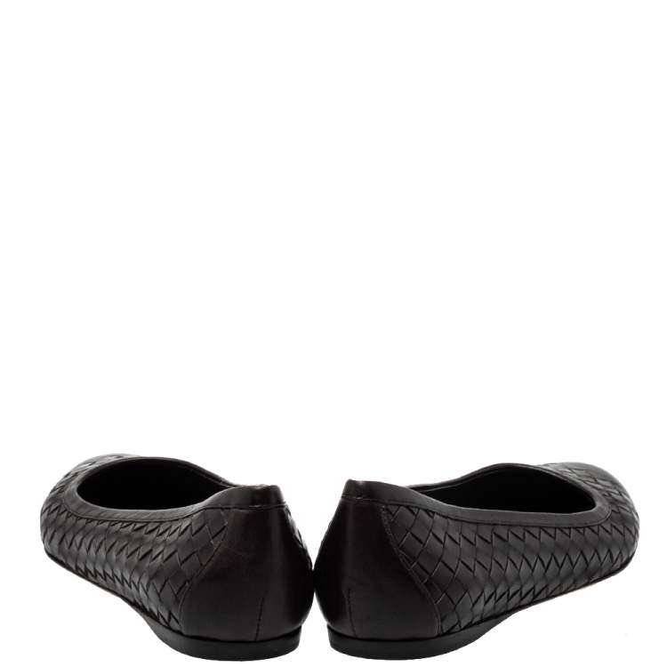 Pre Owned Bottega Veneta Brown Intrecciato Leather Ballet Flats Size 39