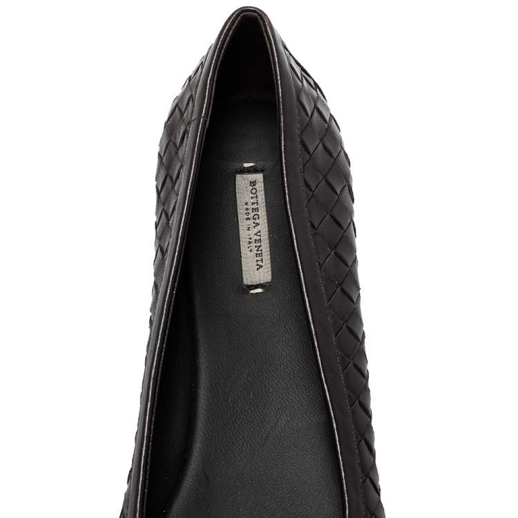 Pre Owned Bottega Veneta Brown Intrecciato Leather Ballet Flats Size 39