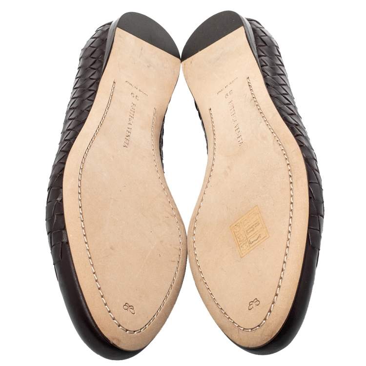 Pre Owned Bottega Veneta Brown Intrecciato Leather Ballet Flats Size 39