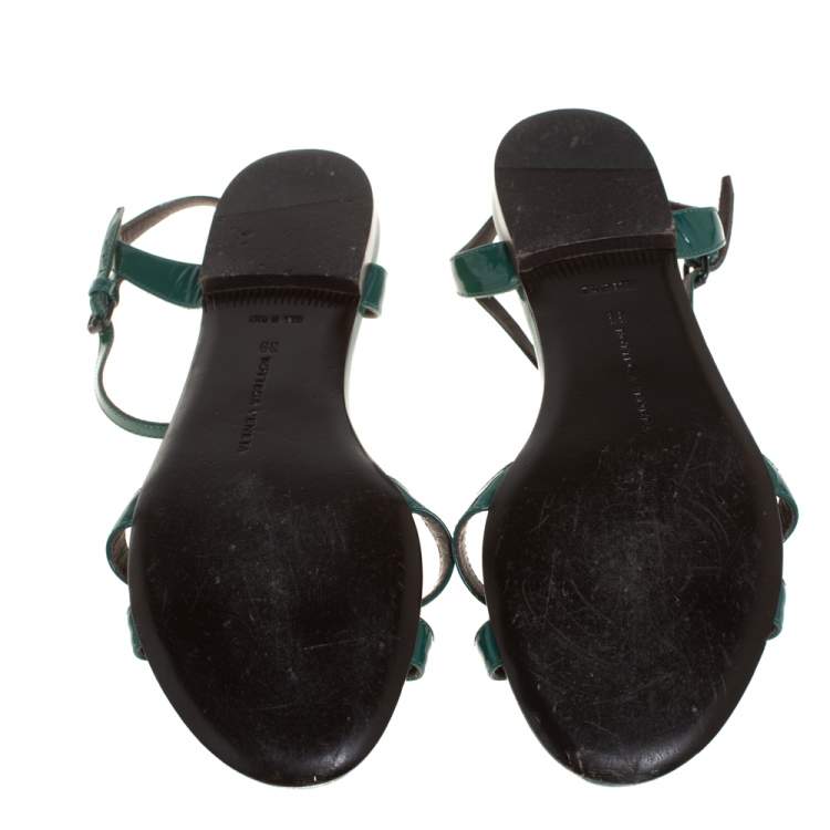 Pre Owned Bottega Veneta Green Patent Leather Sandals Size 39