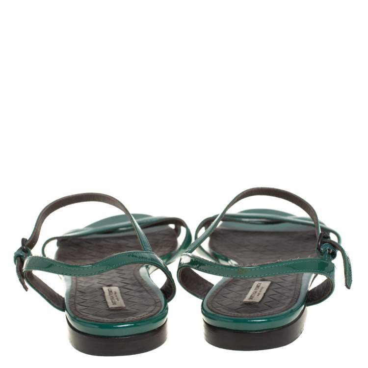 Pre Owned Bottega Veneta Green Patent Leather Sandals Size 39
