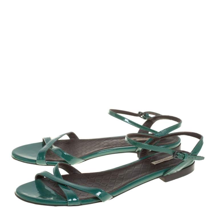 Pre Owned Bottega Veneta Green Patent Leather Sandals Size 39