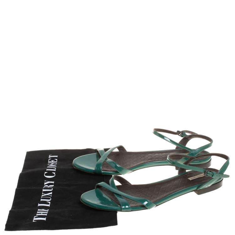 Pre Owned Bottega Veneta Green Patent Leather Sandals Size 39