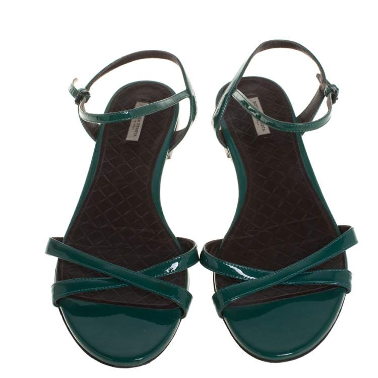 Pre Owned Bottega Veneta Green Patent Leather Sandals Size 39