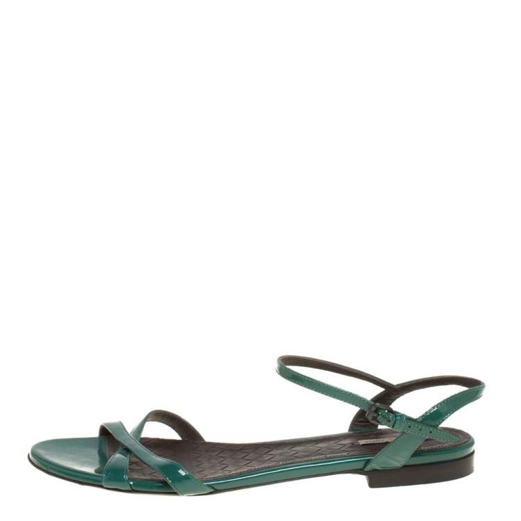 Pre Owned Bottega Veneta Green Patent Leather Sandals Size 39