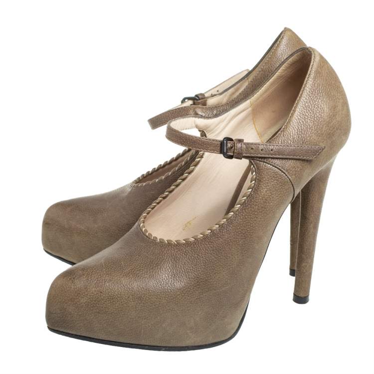 Pre Owned Bottega Veneta Brown Leather Mary Jane Platform Pumps Size 36