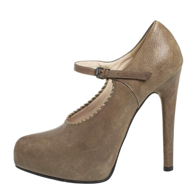 Pre Owned Bottega Veneta Brown Leather Mary Jane Platform Pumps Size 36