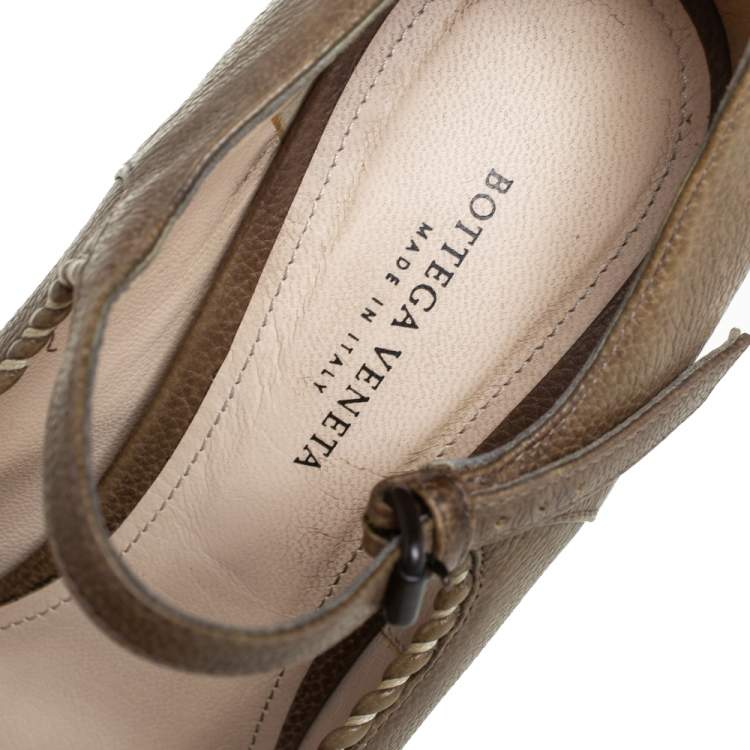 Pre Owned Bottega Veneta Brown Leather Mary Jane Platform Pumps Size 36