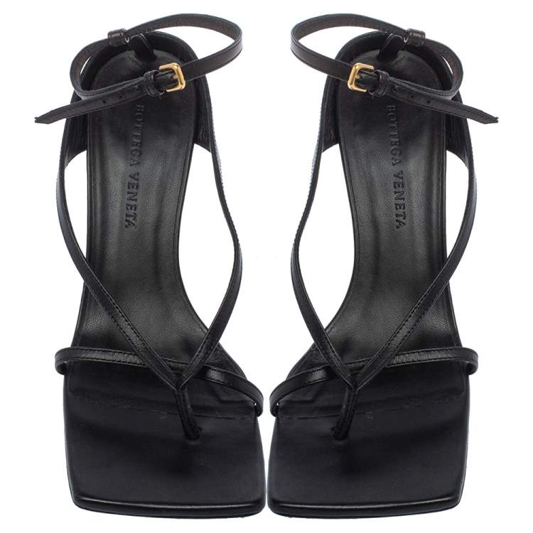 Pre Owned Bottega Veneta Black Leather Stretch Sandals Size 37.5