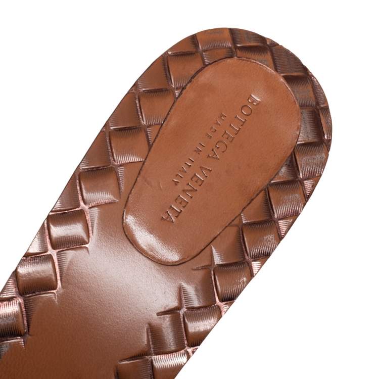 Pre Owned Bottega Veneta Metallic Bronze Intrecciato Leather Ravello Slide Sandals Size 40
