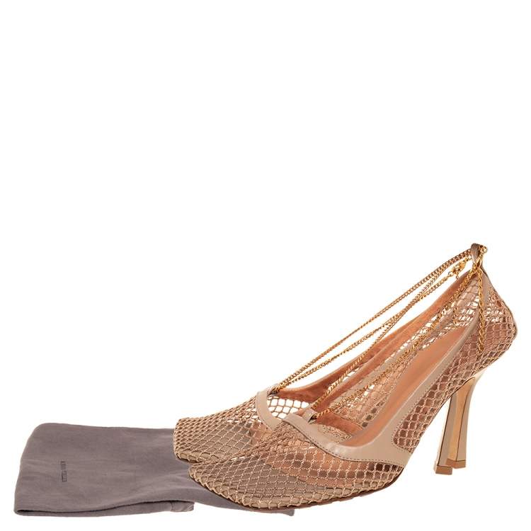 Pre Owned Bottega Veneta Stretch Mesh And Leather Square Toe Pumps Size 39
