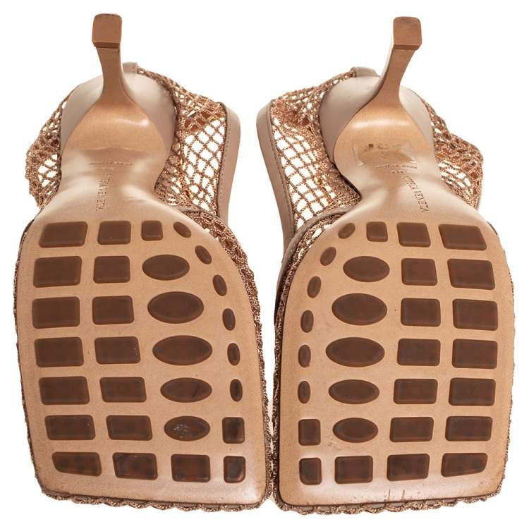 Pre Owned Bottega Veneta Stretch Mesh And Leather Square Toe Pumps Size 39