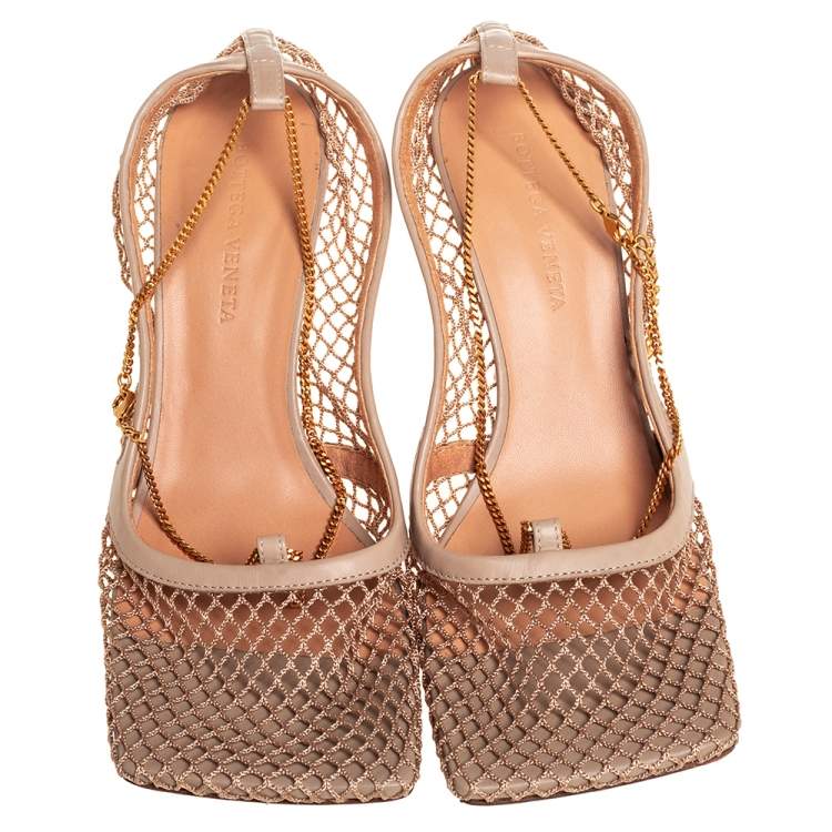 Pre Owned Bottega Veneta Stretch Mesh And Leather Square Toe Pumps Size 39