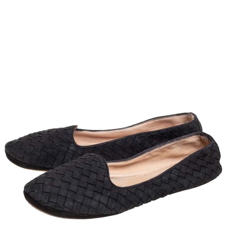 Pre Owned Bottega Veneta Black Interecciato Suede Smoking Slippers Size 37