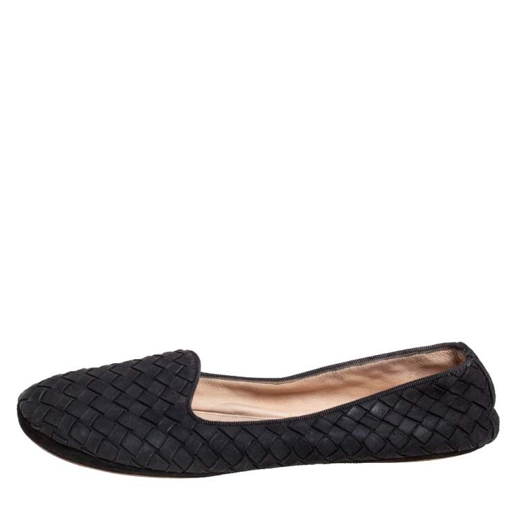 Pre Owned Bottega Veneta Black Interecciato Suede Smoking Slippers Size 37