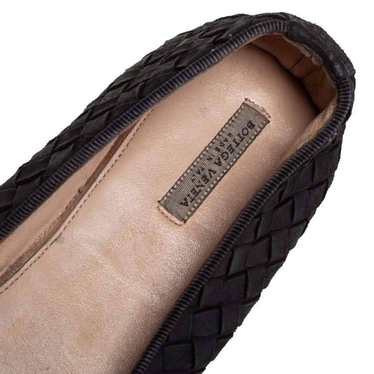 Pre Owned Bottega Veneta Black Interecciato Suede Smoking Slippers Size 37