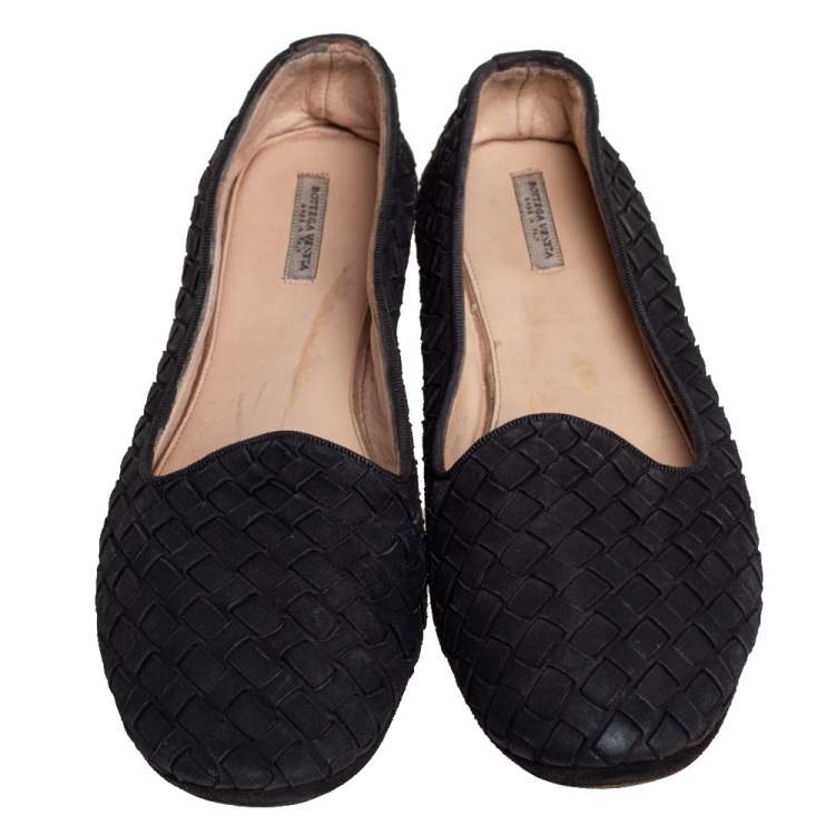 Pre Owned Bottega Veneta Black Interecciato Suede Smoking Slippers Size 37