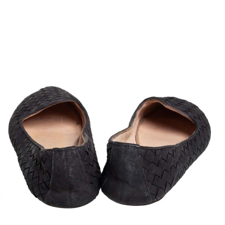Pre Owned Bottega Veneta Black Interecciato Suede Smoking Slippers Size 37