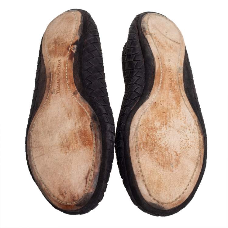 Pre Owned Bottega Veneta Black Interecciato Suede Smoking Slippers Size 37