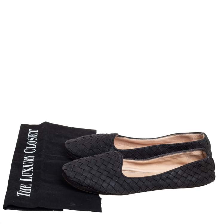Pre Owned Bottega Veneta Black Interecciato Suede Smoking Slippers Size 37