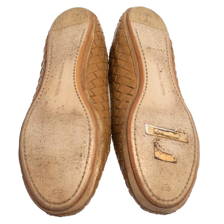 Pre Owned Bottega Veneta Beige Intrecciato Leather Smoking Slippers Size 37