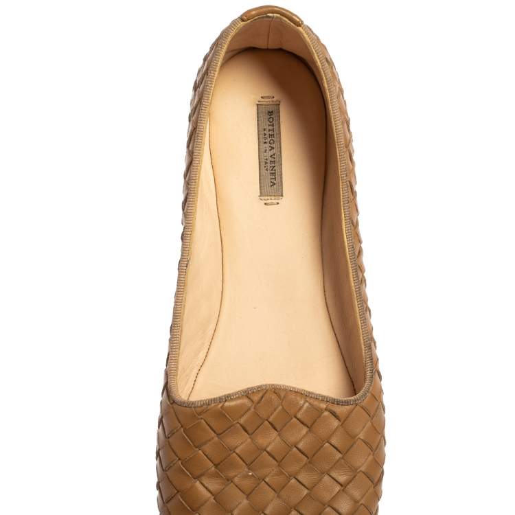Pre Owned Bottega Veneta Beige Intrecciato Leather Smoking Slippers Size 37