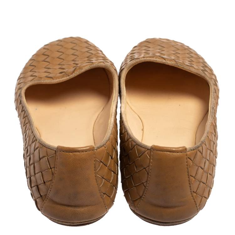 Pre Owned Bottega Veneta Beige Intrecciato Leather Smoking Slippers Size 37