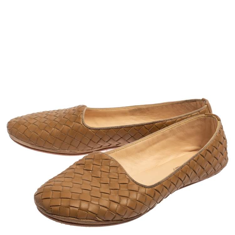 Pre Owned Bottega Veneta Beige Intrecciato Leather Smoking Slippers Size 37