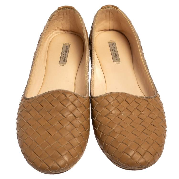 Pre Owned Bottega Veneta Beige Intrecciato Leather Smoking Slippers Size 37
