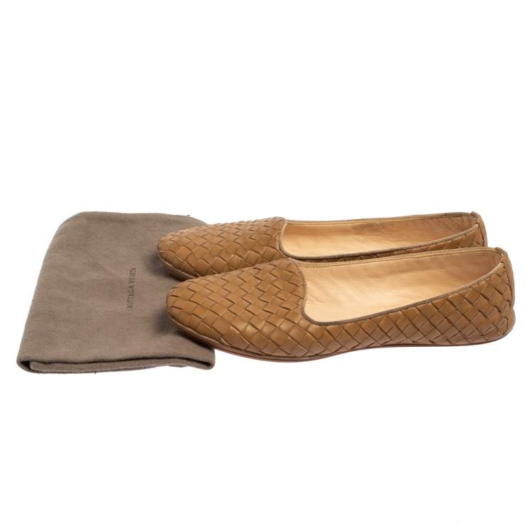 Pre Owned Bottega Veneta Beige Intrecciato Leather Smoking Slippers Size 37