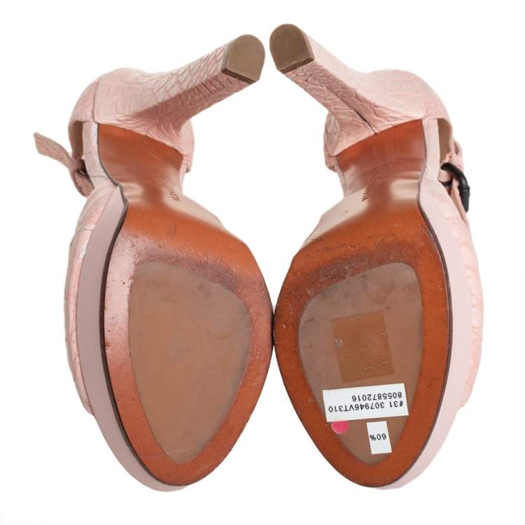 Pre Owned Bottega Veneta Pink Crocodile Leather Ankle Strap Sandals Size 36.5